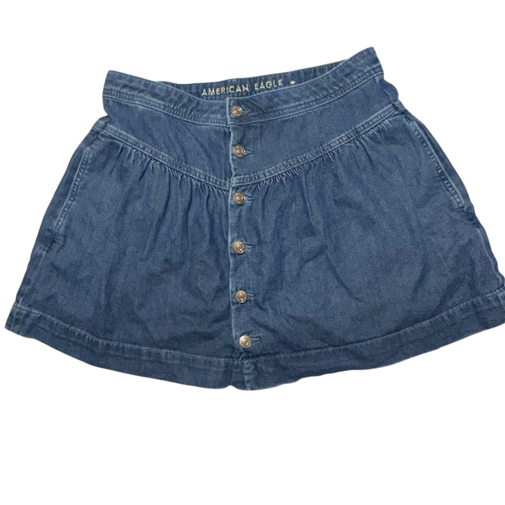 American Eagle Flare-Out Denim Skirt A-Line button down with pockets Size 10